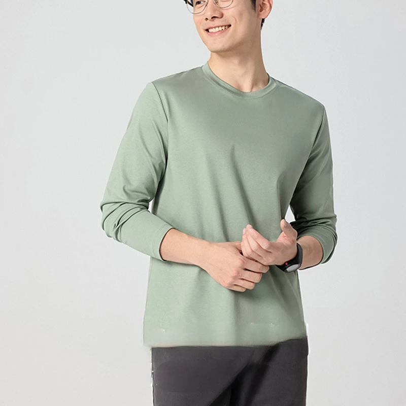 Spring and Summer New Silk Cotton Top Fitted Basic Long Sleeved T-shirt Round Neck Comfortable Cool