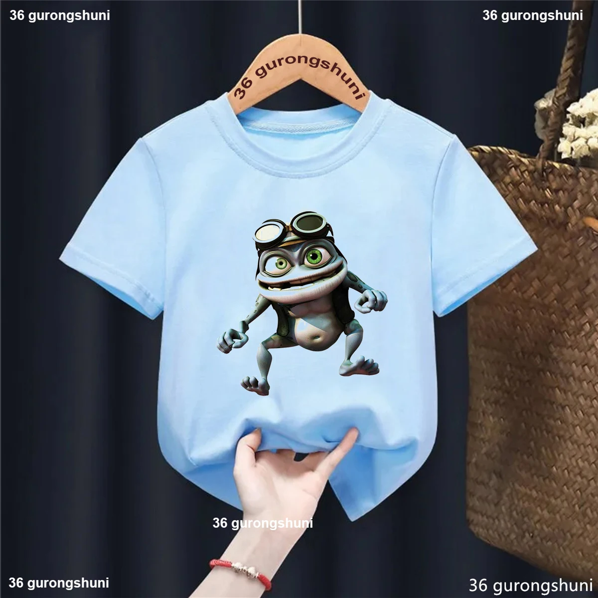 Новинка, Детская футболка с мультяшным принтом Crazy Frog, одежда для мальчиков, топы с коротким рукавом, Прямая поставка