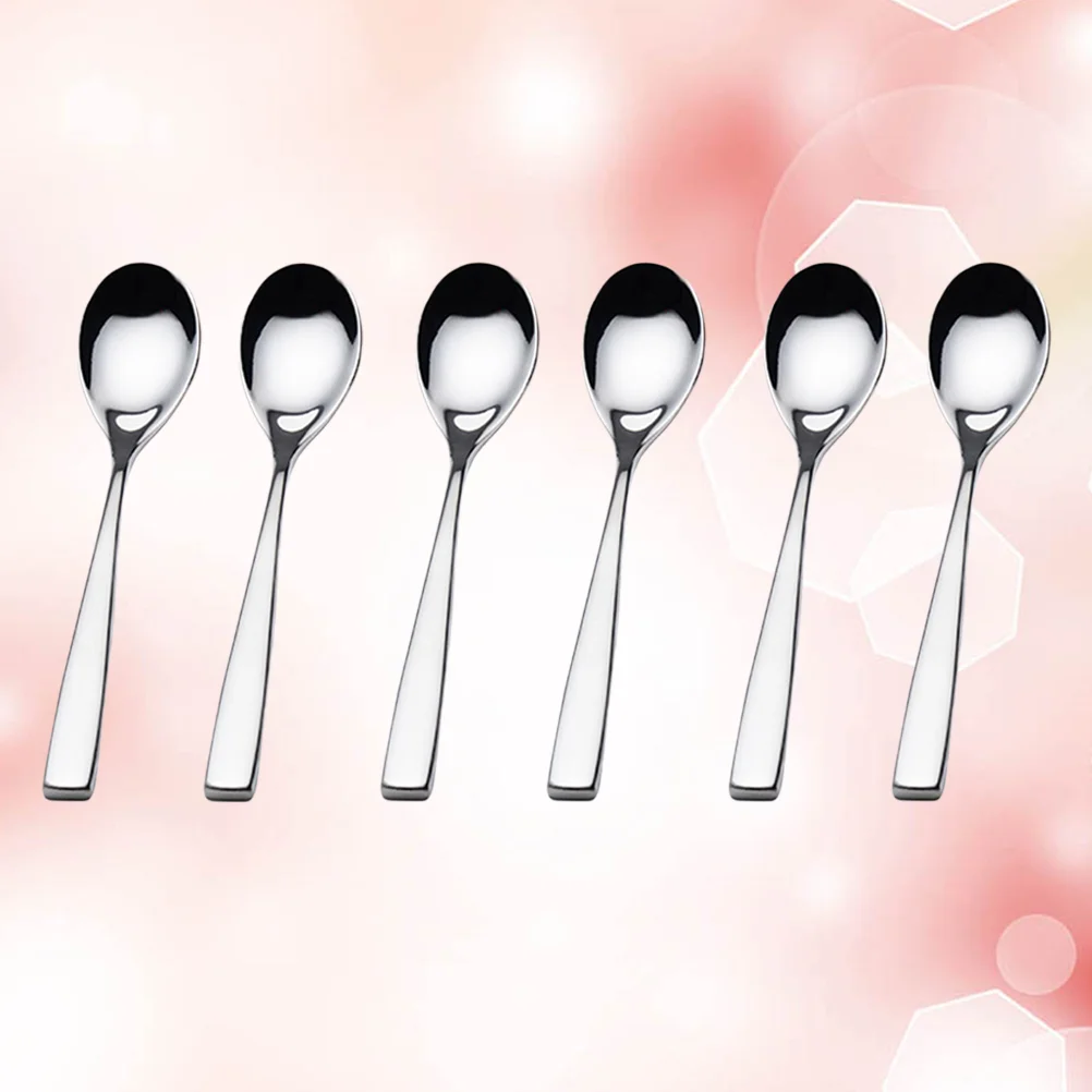 6 Pcs Spoon Spoons Teaspoons Soup Square Handle Stainless Steel Silver Coffee Child