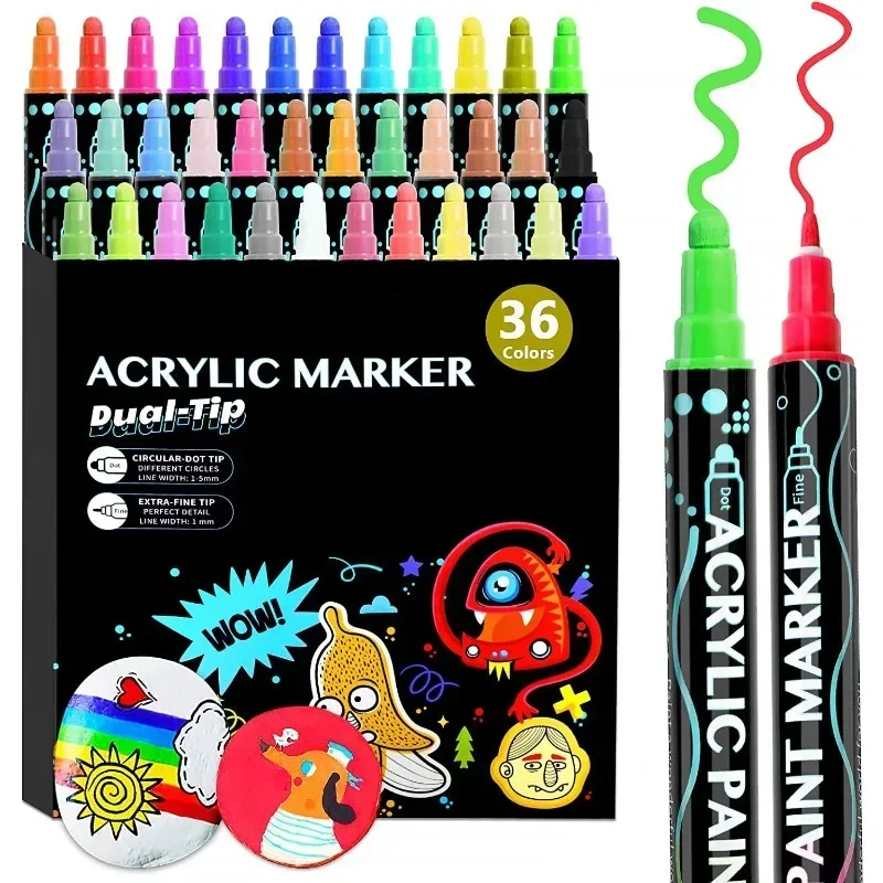 12/24/36-color Double-headed Acrylic Marker Set Quick-drying Water-based Pigment Pen Ceramic Marker Art Painting Graffiti Pen