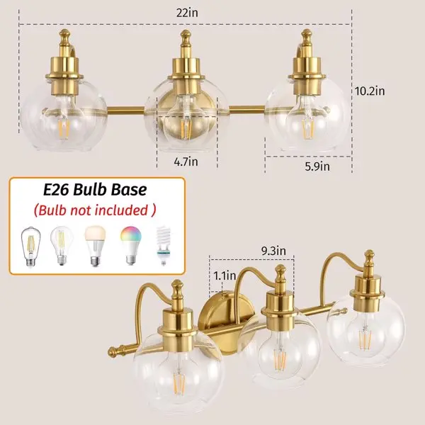 3-Lichter Bad Eitelkeit Leuchten gebürstet Gold moderne Eitelkeit Licht 22-Zoll-Badezimmer-Leuchte [ohne Glühbirnen]