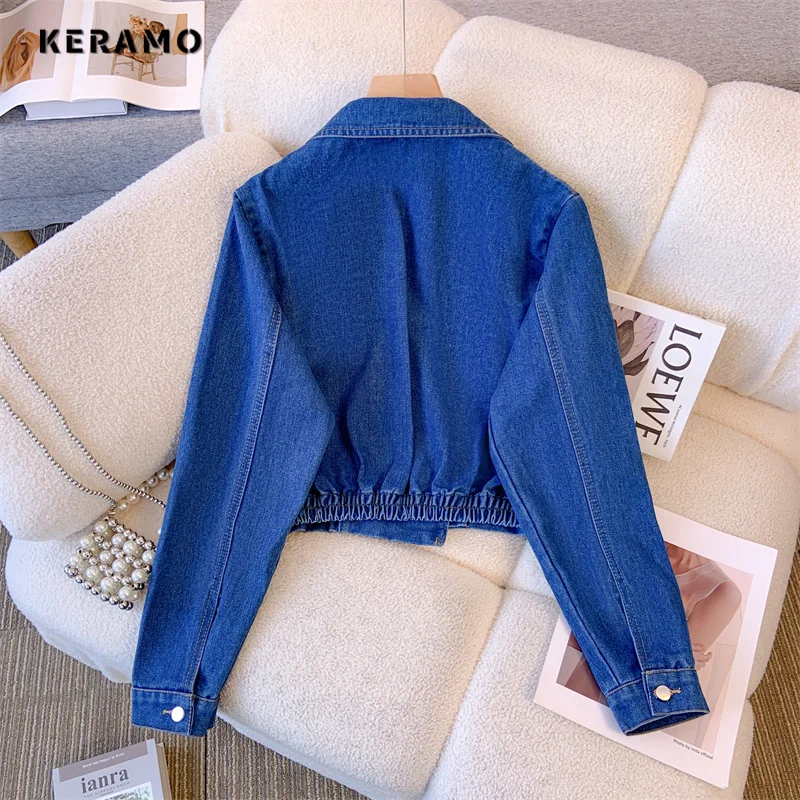 2023 autunno inverno stile coreano Baggy Casual blu giacca di jeans moda donna Streetwear stile cerniera Y2K cappotto di jeans sciolto