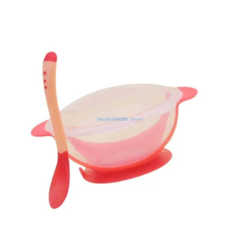 Bộ bát và thìa hút trẻ K9FF Phụ kiện bộ đồ ăn có nắp để làm quen với chất rắn cho bé từ 6 tháng tuổi trở lên