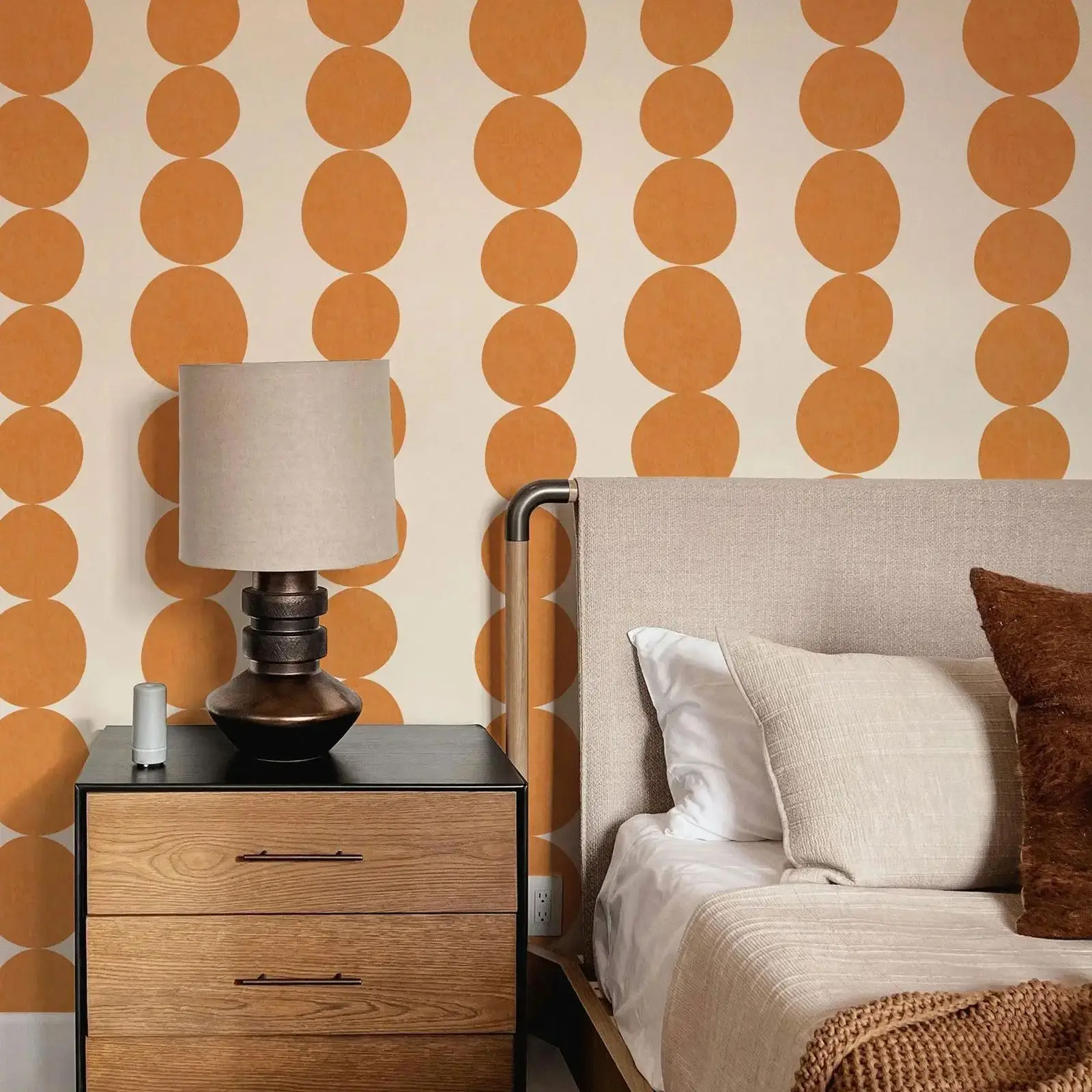 

Оранжевые обои в стиле ретро с гальковой полосой, обои с геометрическими фигурами для забавных стен середины века, самоклеящиеся или традиционные нетканые обои
