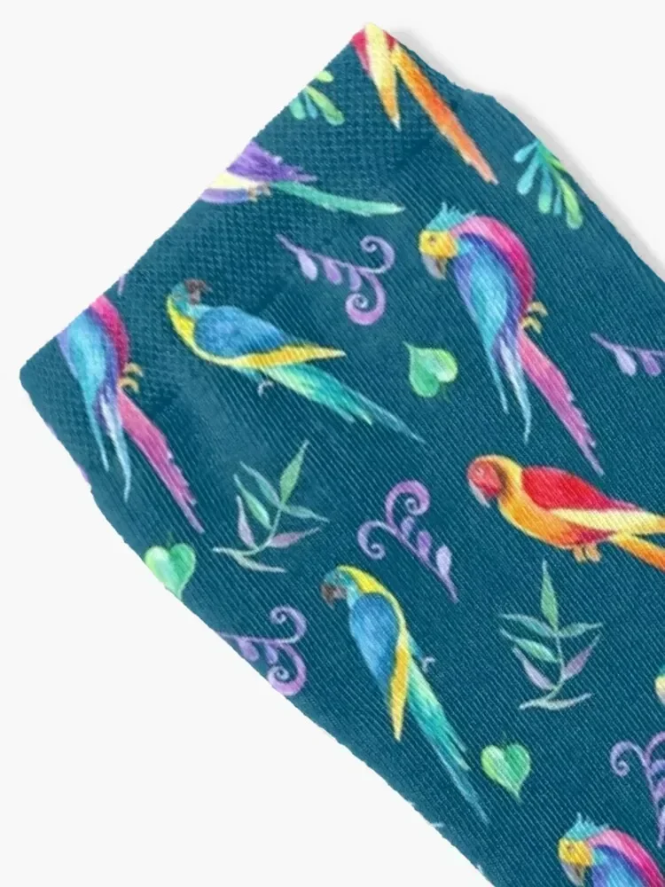 bright colored parrots with ornament of tropical flowers and leaves Socks warm winter Men's man Lots Ladies Socks Men's