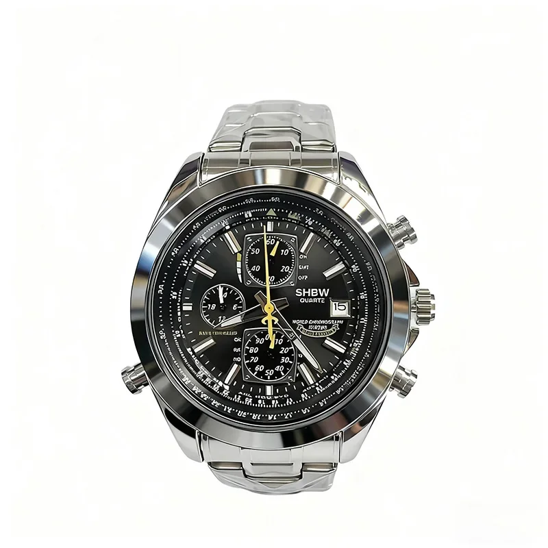 Jam Tangan Pria Quartz SHBW Populer, Mewah, Trendi, Bercahaya, Kalender, Tahan Air, Multifungsi, Kronograf, Kulit, Otomatis
