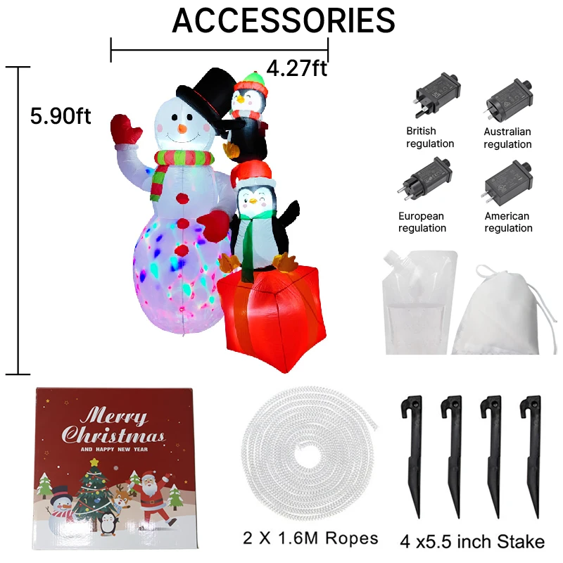 2.4M/7.8FT Christmas Decorations Inflatable Toy Snowman Penguin Stacking Home Yard Ornaments LED Light Christmas Party Decor Toy