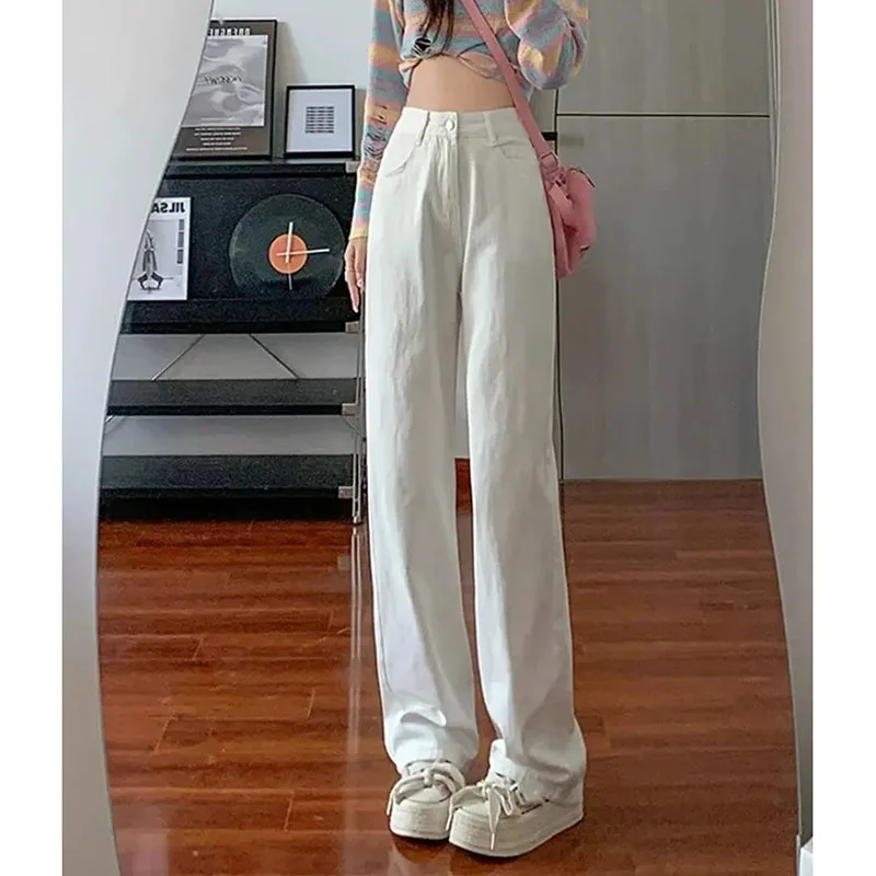 

Korean Female Narrow Edition Wide Legs Jeans Spring And Summer Women High Waisted Mop Pants New Ladies Straight Leg Trousers