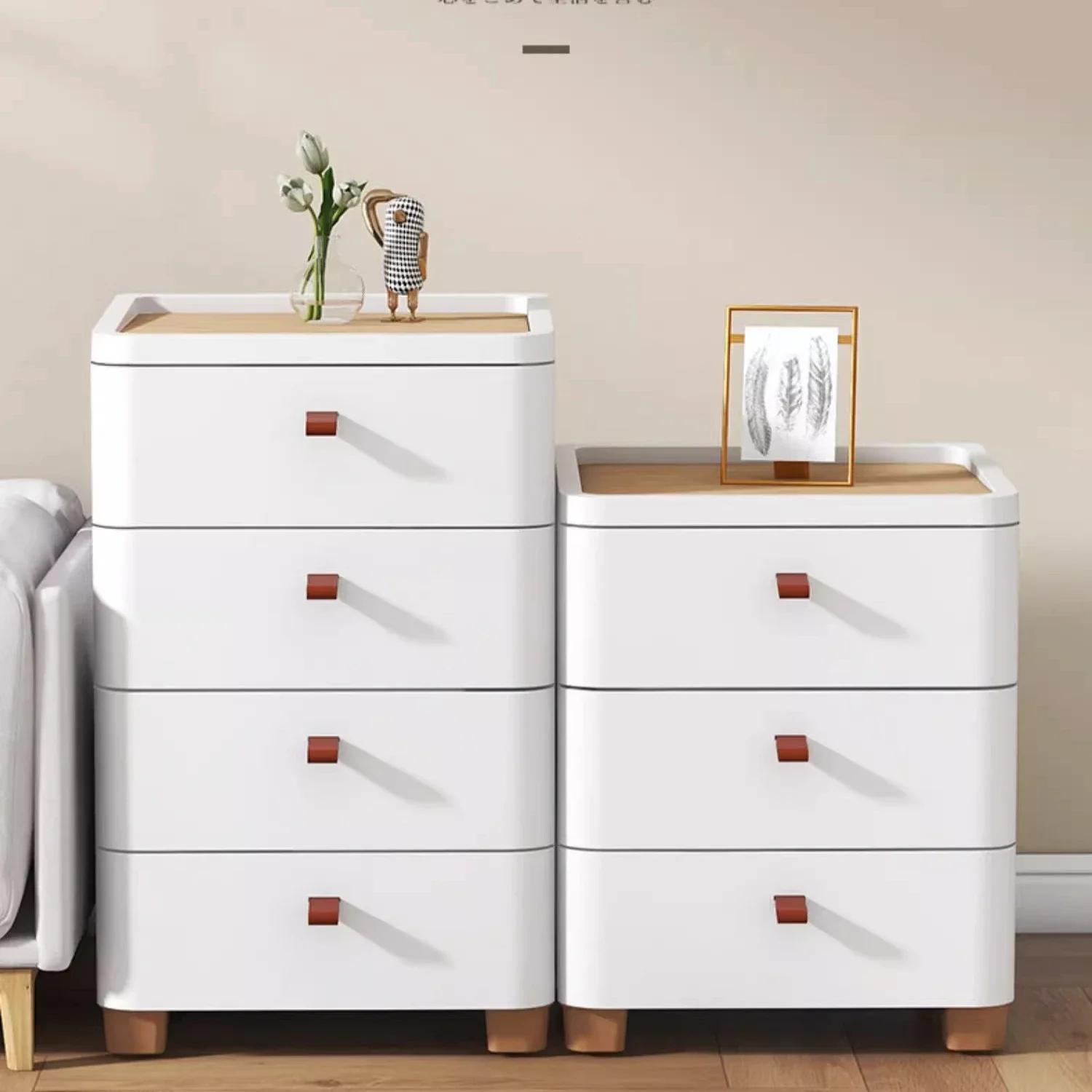 5 Layer Simple Drawer Storage Cabinet Living Room Toys Splinted Cabinet Frosted Plastic Wood Top Cabinet Bedroom Nightstand