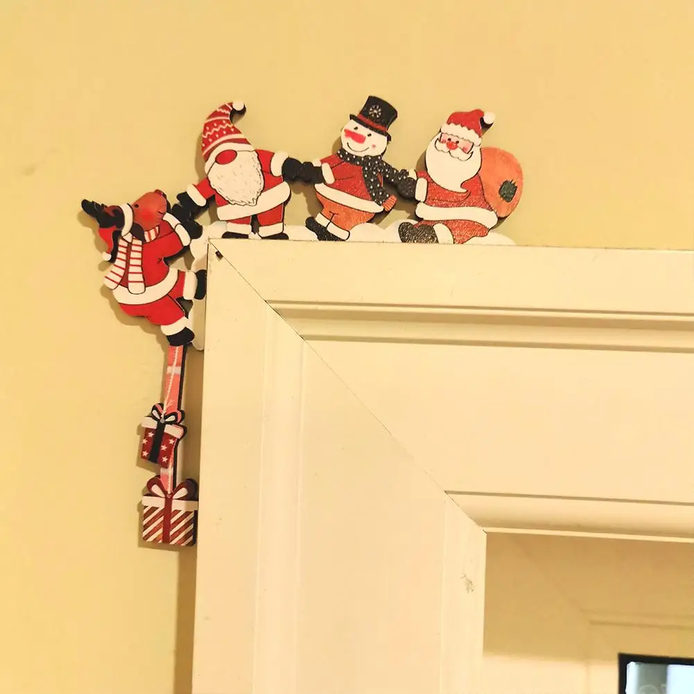 2026 New Wooden Santa Door Corner Decor Snowman Reindeer Pendant Christmas Cartoon Door Frame Decor Party Christmas Ornament