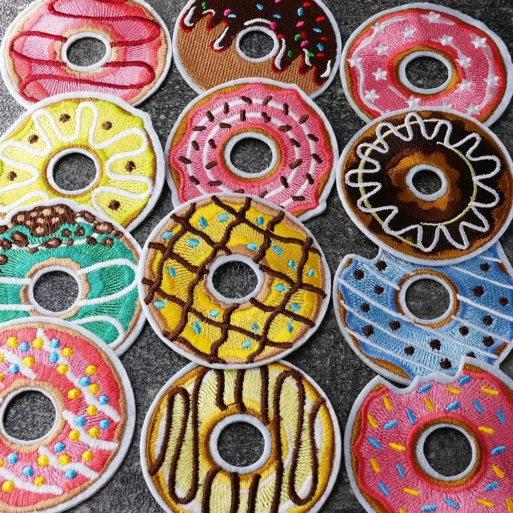 Doughnut Patches Embroidery Applique Clothes Sewing Supplies Decorative Iron on Badges Patch Pink  Blue Green