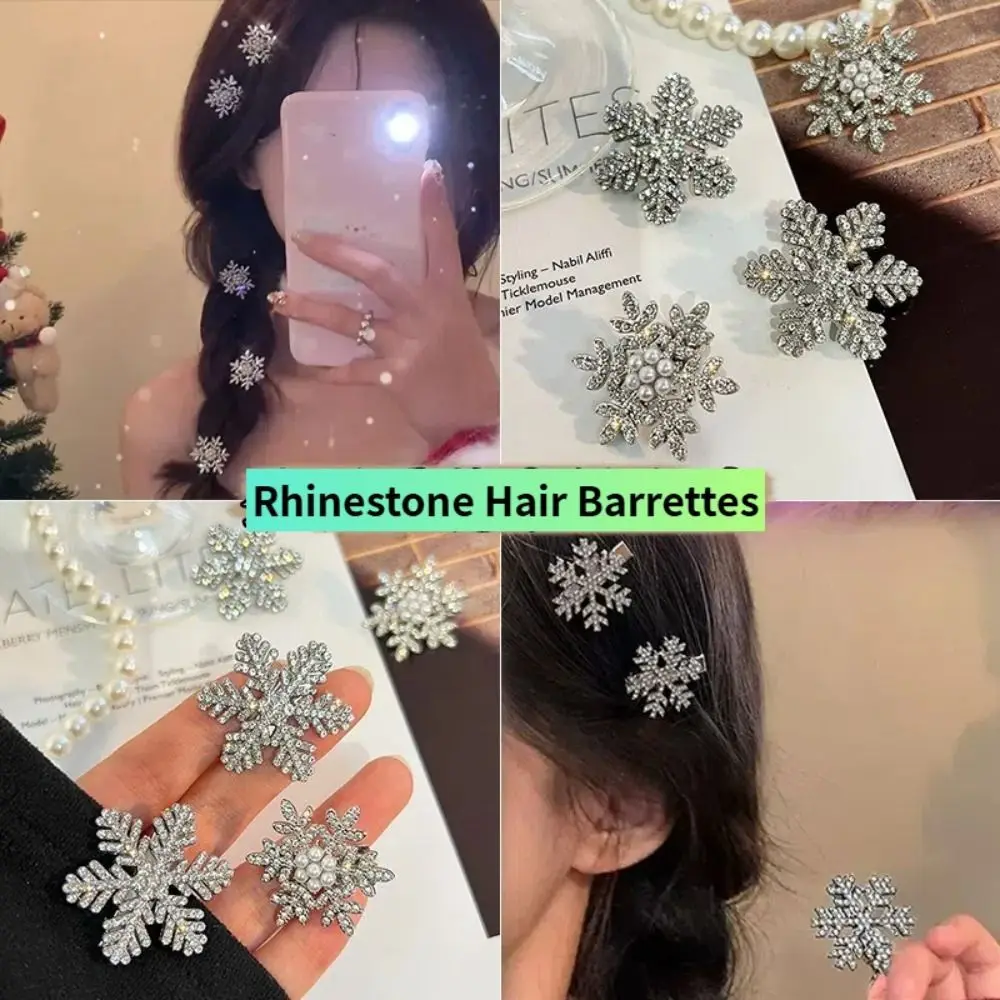 

1/6pcs Sparkly Rhinestone Hair Barrettes Mini Pearl Silver Hairpins Party Hair Accessories Christmas Snowflakes Hair Clips