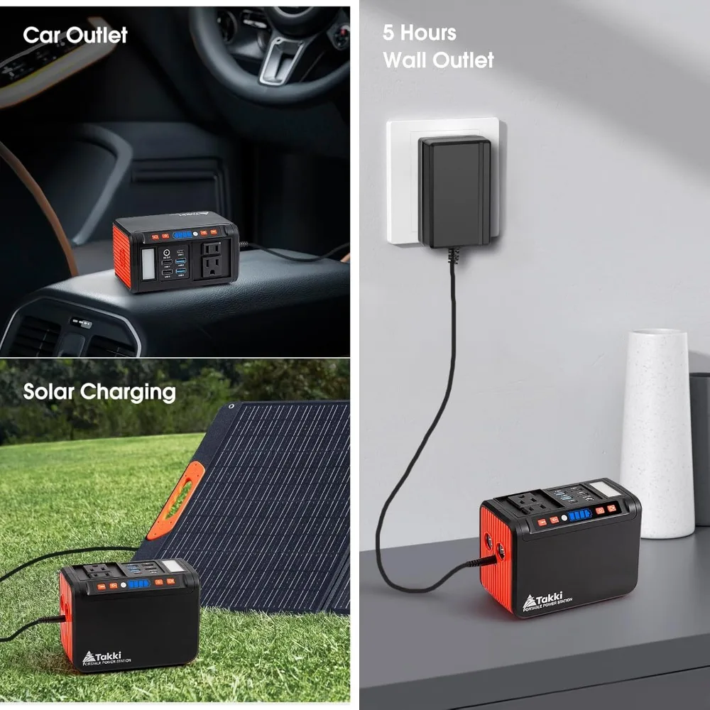 مولد طاقة شمسية محمول للتخييم: حزمة بطارية ليثيوم 111 وات في الساعة مع تيار متردد/تيار مستمر 110 فولت، ومنافذ USB، ومصباح يدوي LED