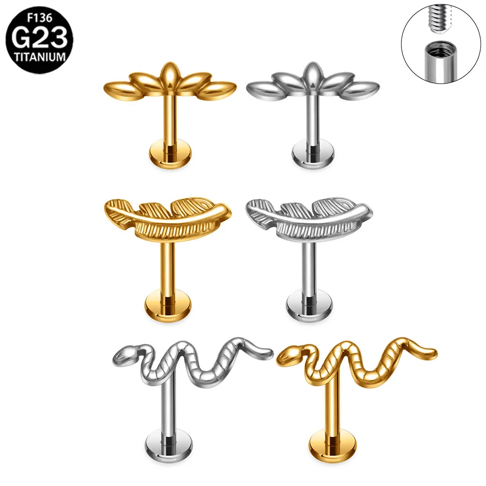 ASTM F136 Titanium Mini Snake Cartilage Earring 16G Tiny Serpent Flat Back Labret Helix Tragus Stud Piercing Earrings Jewelry