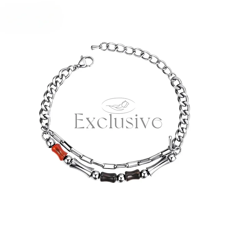 Personalized bracelet men's double-layer design agate bamboo splicing cold wind men's bracelet