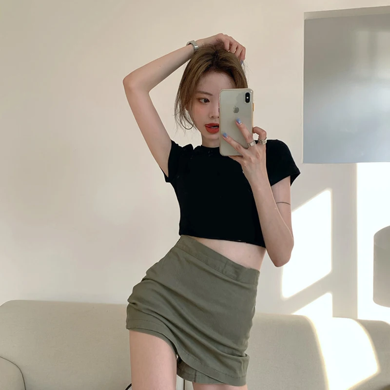

Skirts Women Mini Solid Ins High Waist Casual New Arrival Tender Design Minimalism Popular Girls All-match College A-line Chic
