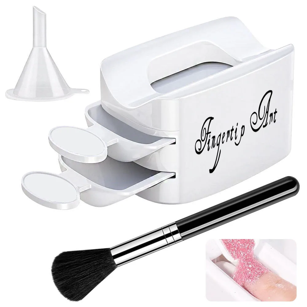 Caja de reciclaje de polvo de uñas de 2 capas, cepillo de polvo suave, contenedor de almacenamiento de purpurina para diamantes de imitación, herramienta de limpieza de manicura portátil, 2 uds.