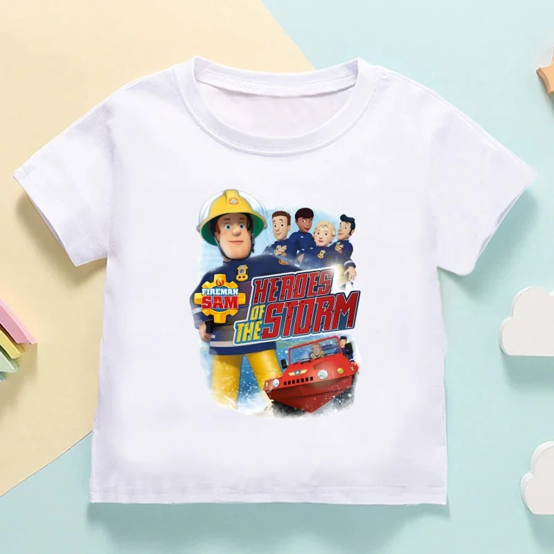 Fireman Sam Print Cartoon Cute Kids T shirt Girls Summer Tops Casual Baby Boys Clothes Children Short Sleeve O-Neck T-shirts