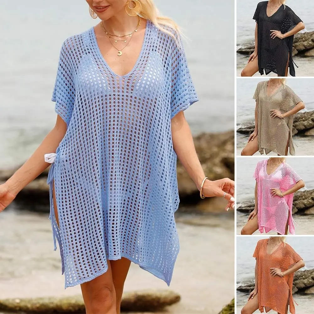 แฟชั่นคอวีฤดูร้อนครีมกันแดด Smock หลวม Hollow Out Beachwear เสื้อชุดว่ายน้ํา Casual บิกินี่ Cover-Ups สําหรับผู้หญิง