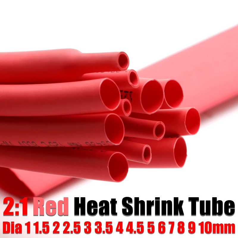 2M Red Dia 1 1.5 2 2.5 3 3.5 4 4.5 5 6 7 8 9 10mm PE Heat Shrink Tube 2:1 Shrink Ratio Insulated Wire Shrink Wrap Cable Sleeve