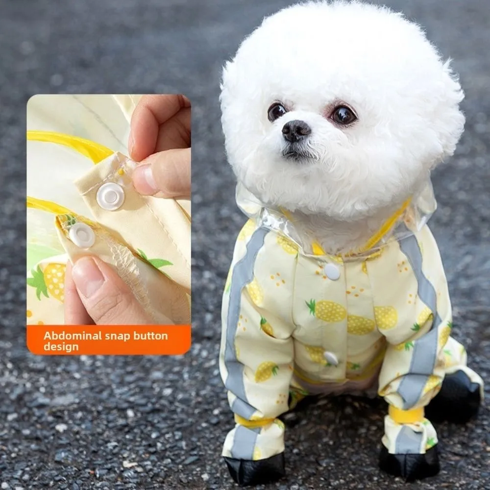 

Rainproof Waterproof Dog Hooded Raincoat Reflective Towable Four Leg Raincoat Adjustable Windproof Small Dog Clothes Corgi