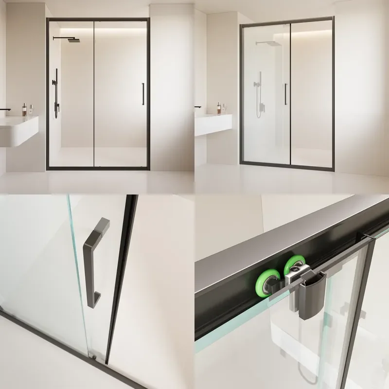 for Batch Style Black Sliding Aluminum Tempered Glass Shower Door with Frame for Hospital and Hotel Shower Rooms