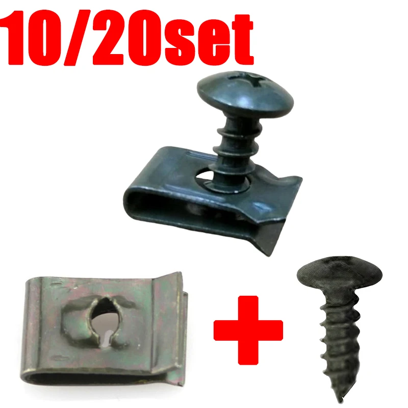 Motorcycle Car Scooter Moped Ebike Plastic Cover Metal Retainer Self-tapping Screw and Clips 20/10 Set/lot Moto Accessories
