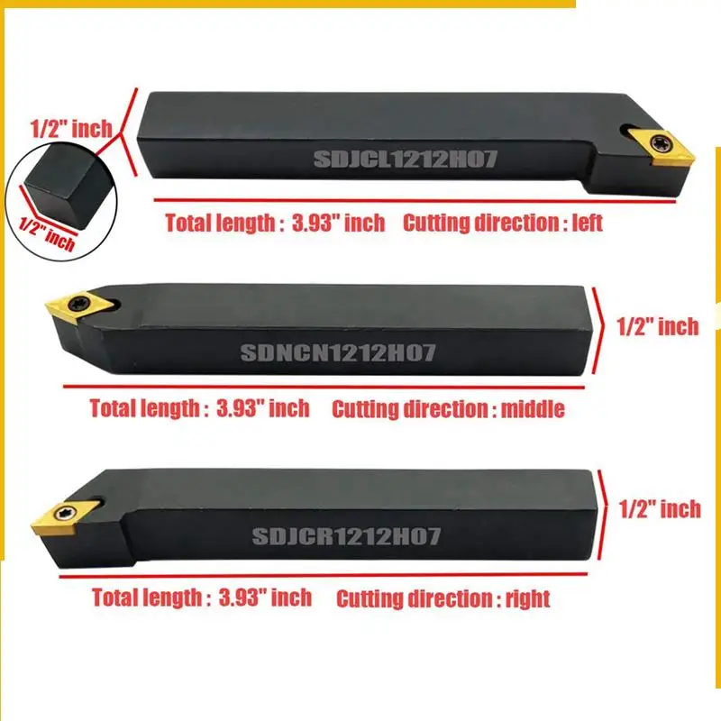 

A92P 6Pcs 1/2 Inch CNC Lathe Carbide Turning Tools Indexable Holder Set SDNCN1212H07 + SDJCL1212H07 +6Pcs DCMT070204 Insert
