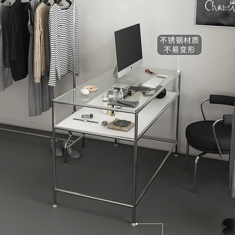 Modern style stainless steel glass desk for minimalist study and home use