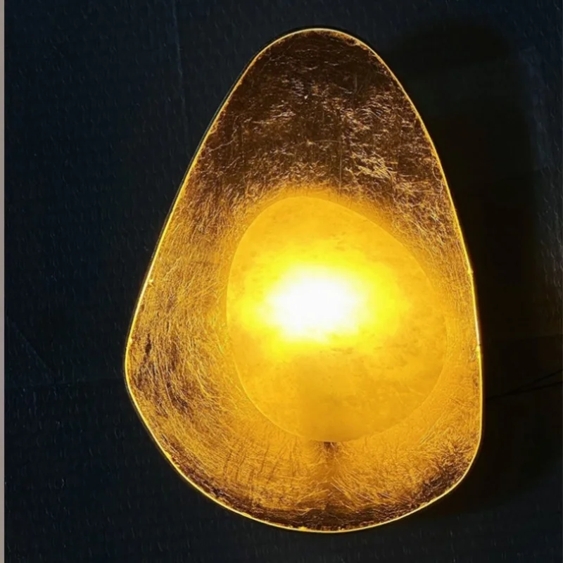 

Engraved and forged gold foil wall lamp engineering hotel marble shell shaped lamp bedside living room wall lamp