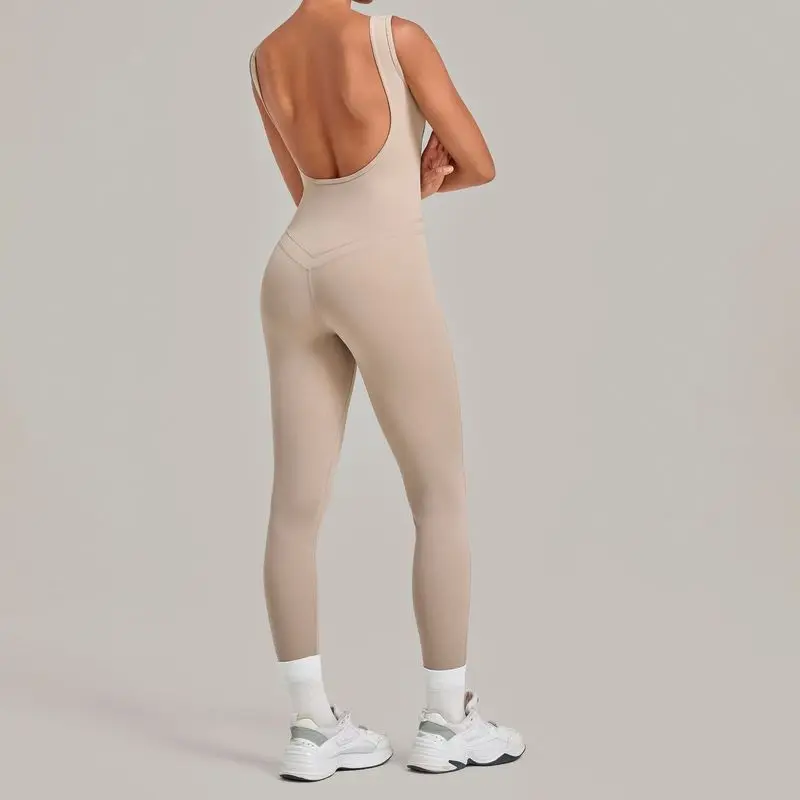 Yoga Jumpsuit With Deep Backless Tight-fitting Running Fitness Flare Leg Bodysuit Woman One Piece Athletic Wear Sportswear view 4
