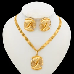Dubai Earrings and Pendant Necklace Jewelry Set for Party African Clip Earrings and Necklace Plated Jewelry Set Accessories