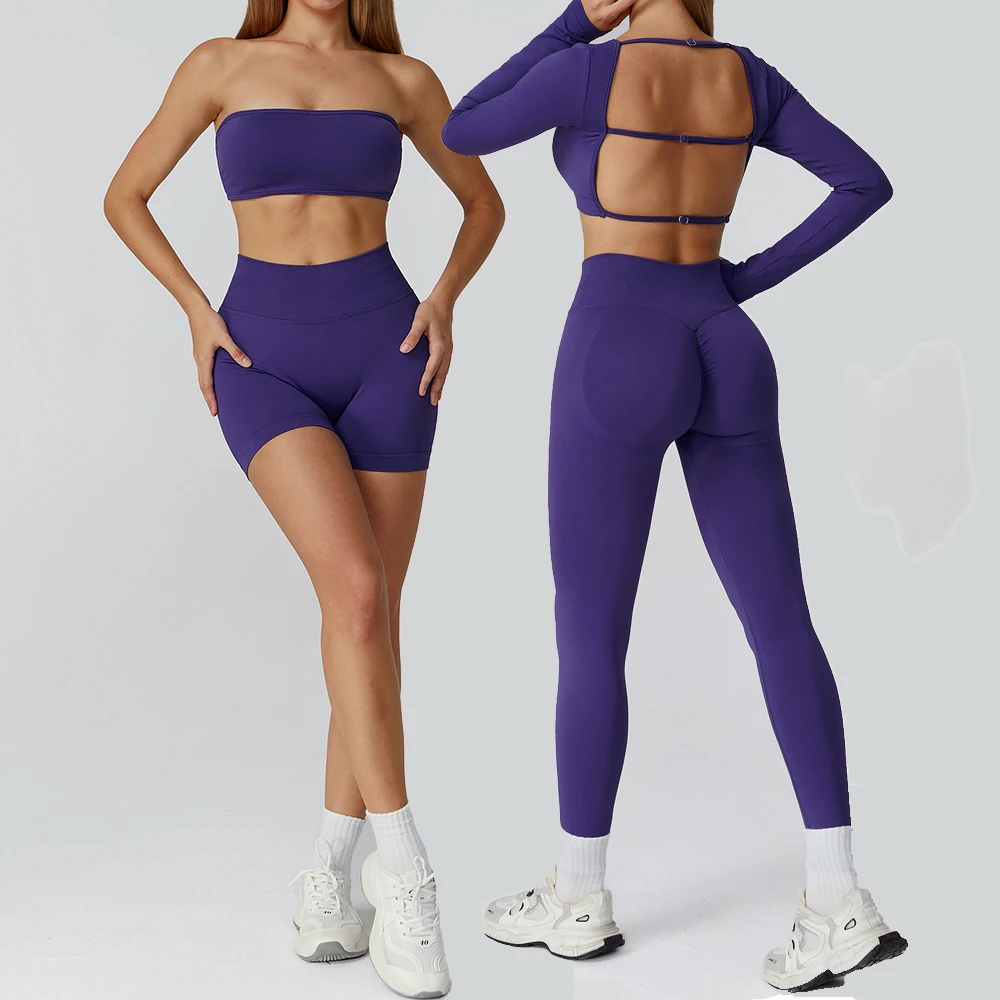 

2 Pieces Seamless Yoga Set Women Tracksuits Workout Sportswear Gym Clothing Sports Suits Fitness Long Sleeve High Waist Leggings