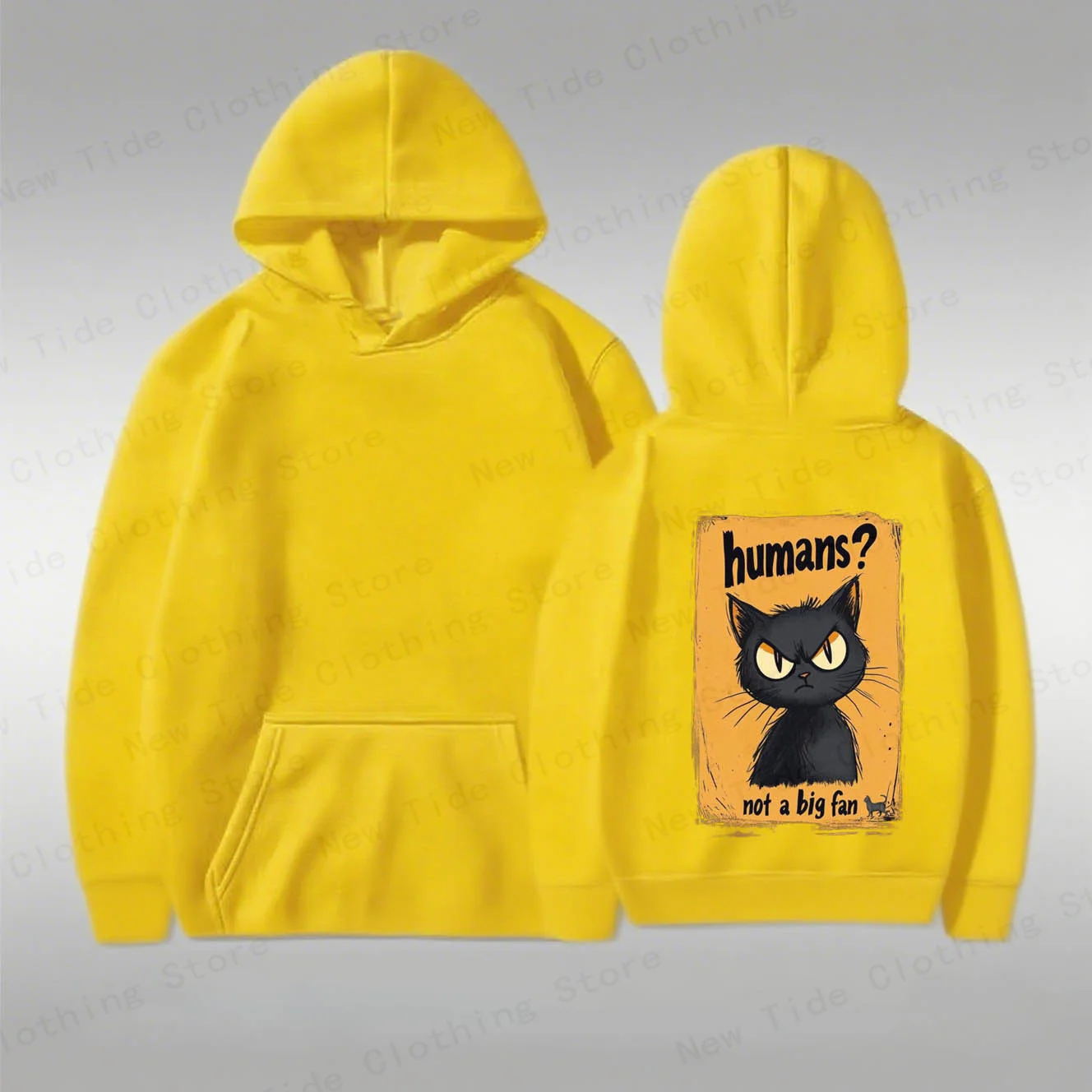 هوديي قطني للرجال لخريف وشتاء "الإنسان؟ ليست مروحة كبيرة" شعار وقطة غاضبة، رائعة للبرد المميز - الطقس ث #3