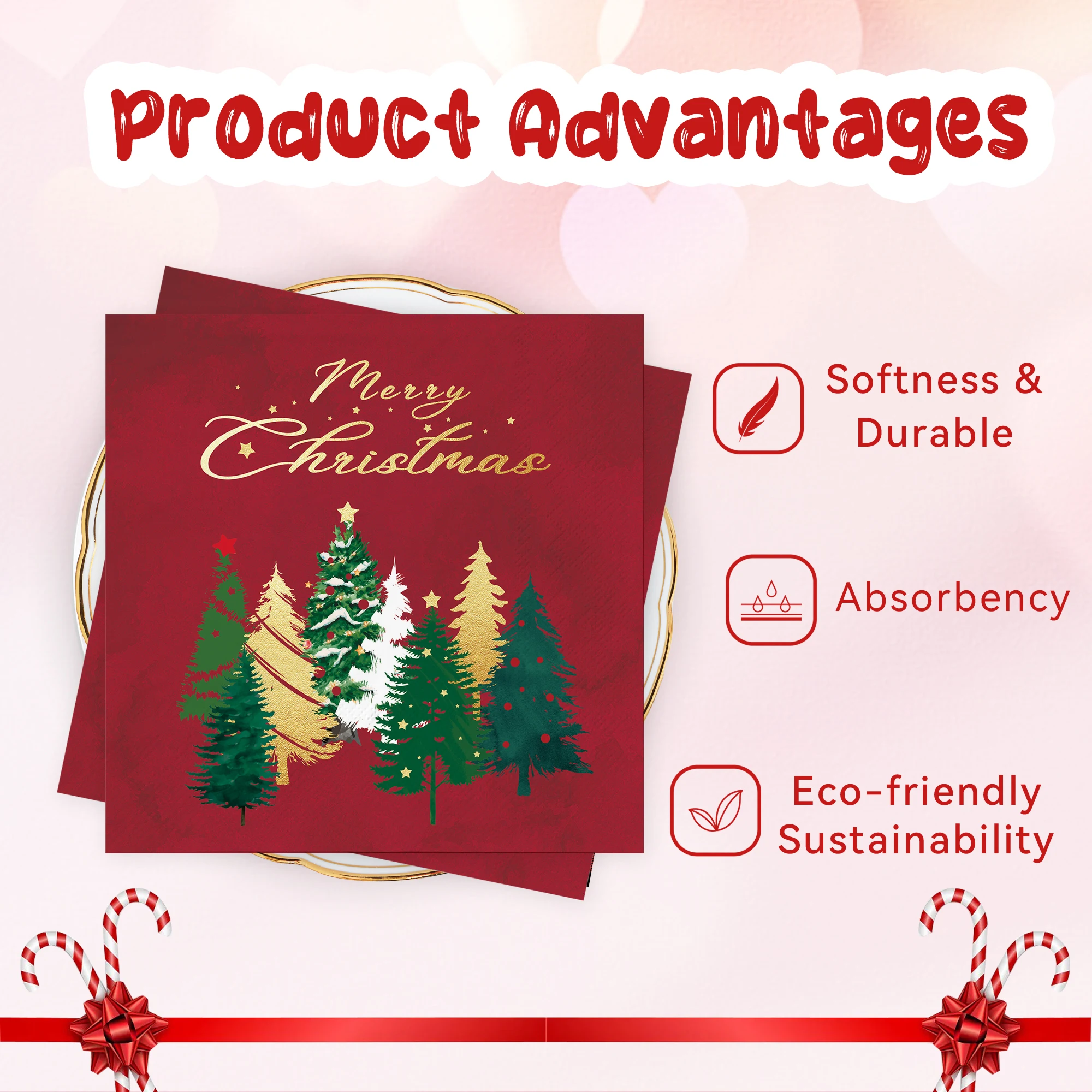 Christmas Napkins Christmas Table Decorations Red Christmas Tree Disposable Napkins 33X33cm Xmas Napkins Serviet Xmas Party Deco