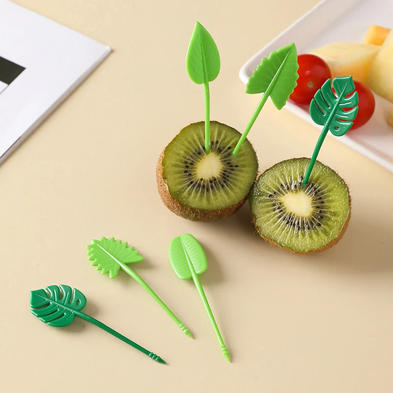 

10Pcs Kids Fruit Picks Needle Stick Toothpicks Mini Creative Leaf ShapeFruit Cake Dessert Food Forks Lunch Box Accessories