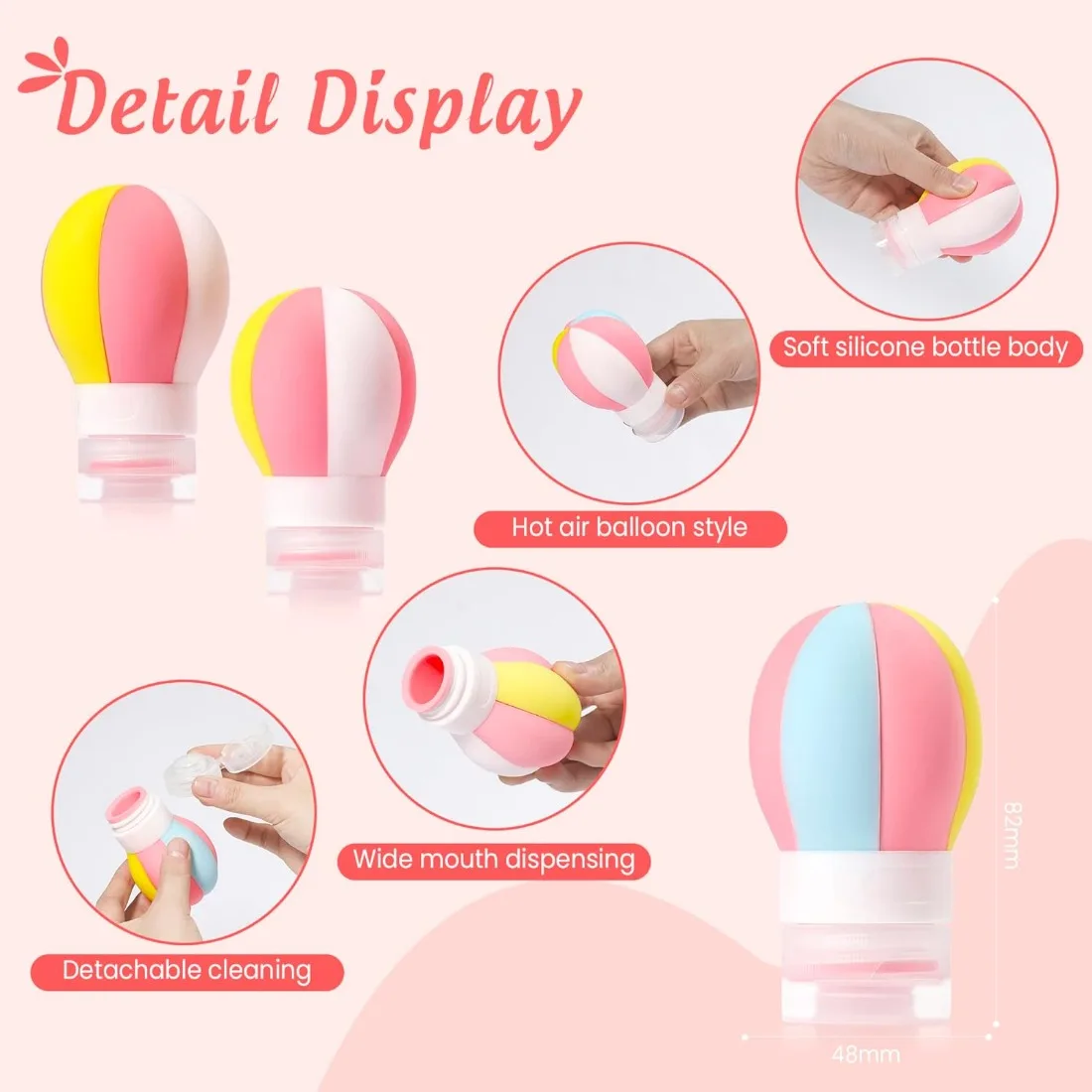 1 SZT. Butelka podróżna 50/70/100 ml w kształcie balonu na gorące powietrze, szczelna, wyciskana, wielokrotnego użytku, silikonowa, przenośna pojemnik na kosmetyki.