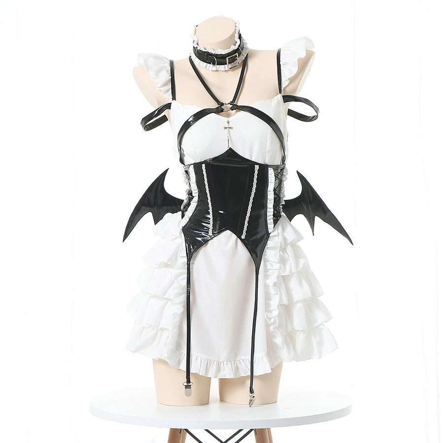 Sweetheart Anime Girl Maid Costume Demon Angel Solid Color Lolita Dress Batwing Dark Fairy Unifrom Halloween Cosplay Clothing