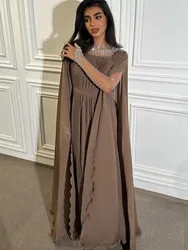 Luxury O-Neck Prom Dresses Floor-Length Evening Dress Chiffon Brown Zipper Up Formal Wedding Party Dress Saudi Arabia Customized