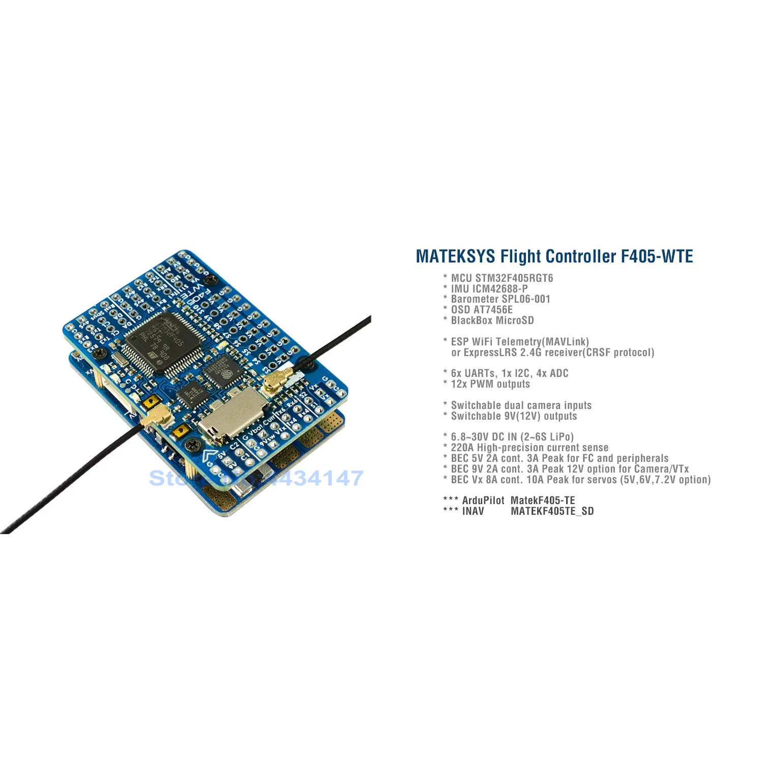 MATEK System F405-WTE Flight Controller Built-in OSD Blackbox ExpressLRS 25 x 25mm For FPV Fixed Wing Drone F405-WSE Upgrade