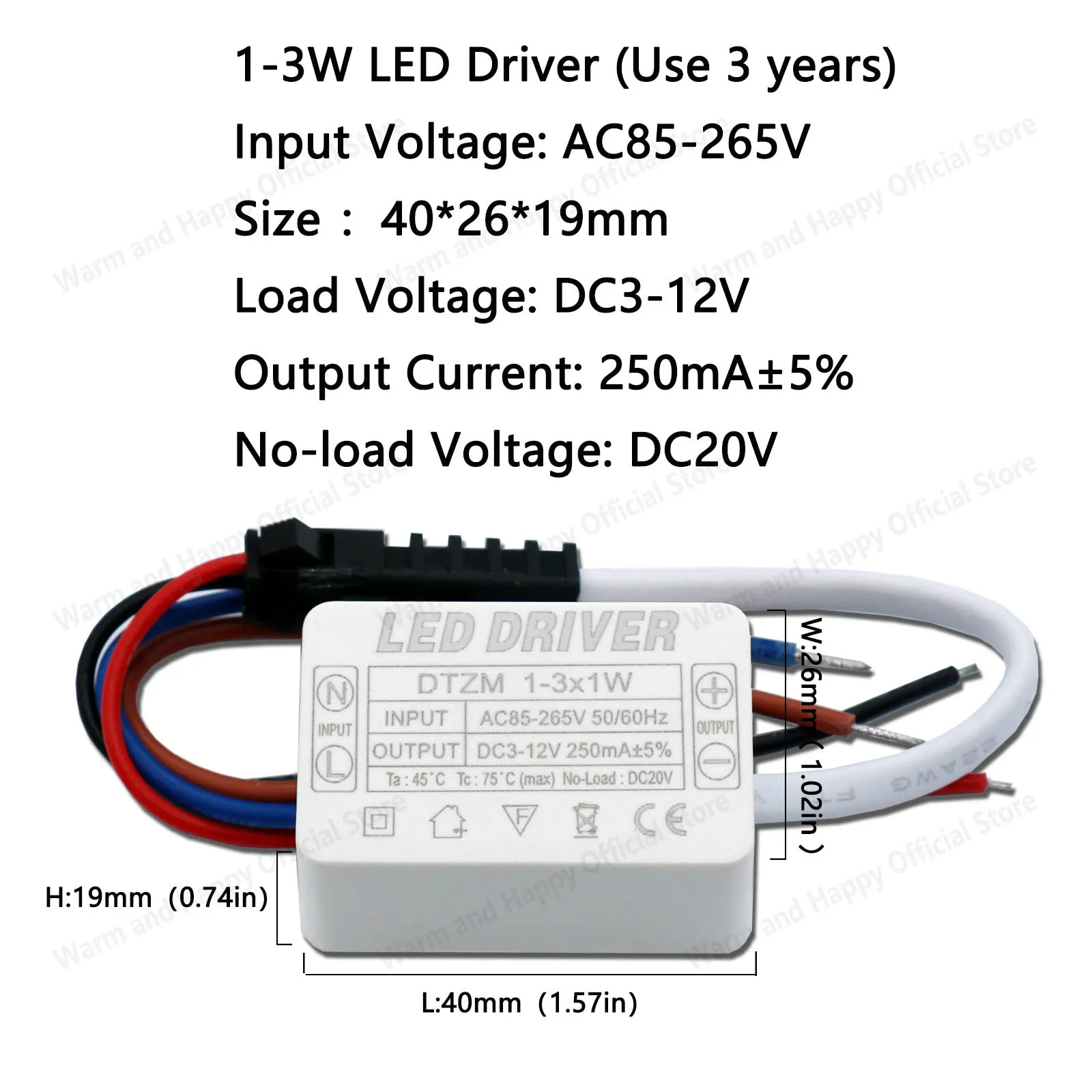 1-3W DC3-12V LED Driver Power Supply 250mA Spotlight Bulb LED Power Supply Unit Output Lighting Transformer