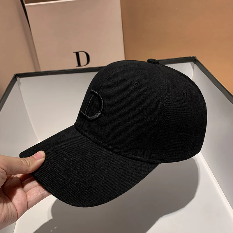 Cap Embroidery Letter D Hard Top Wide brim Baseball Hat Women\'s New Duck Tongue Hat Men\'s Autumn and Winter Sports Hat Snapback