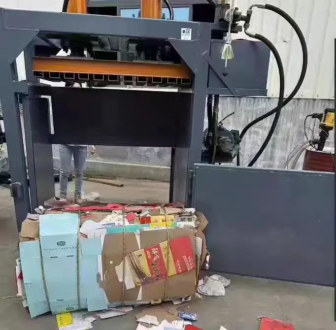 Wast Plastic Bottle Compactor Vertical Hydraulic Cardboard Carton Pressing Box Baling Press Waste Paper Baler Machine for Sale view 5