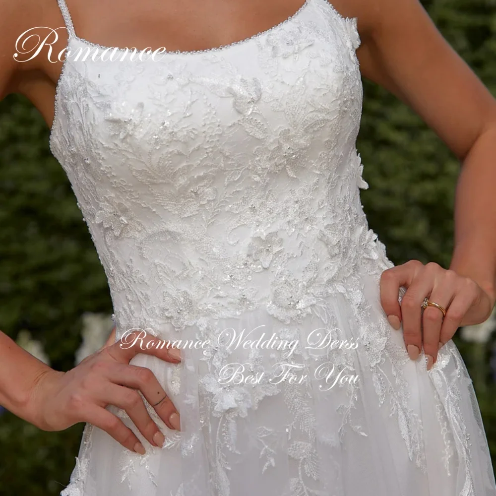 Robe De mariée trapèze moderne, col bateau, avec des Appliques, bretelles Spaghetti, dentelle, dos ouvert, sans manches, personnalisée