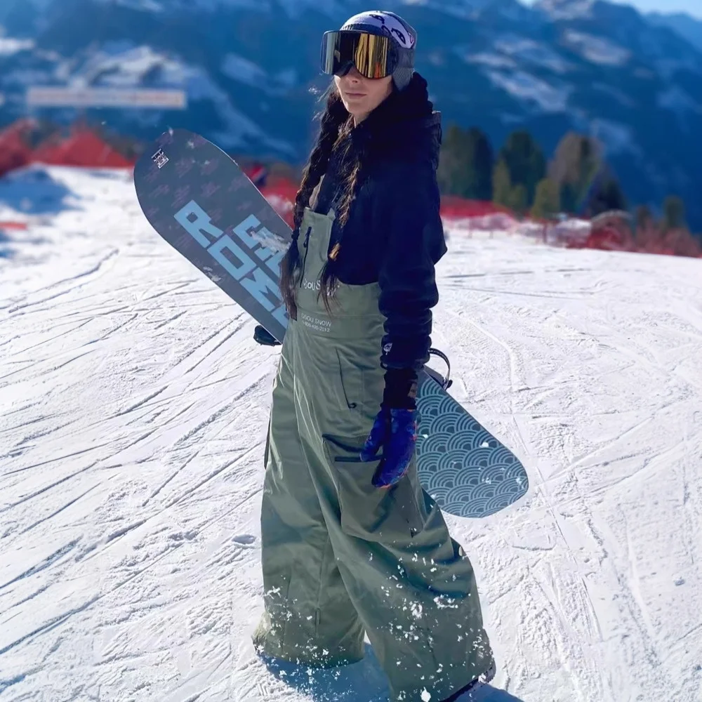 

GSOU SNOW Super Loose Skiing Workwear Pants Outdoor Windproof Winter Snowboarding Bibs American Style Baggy Pockets Ski Overalls