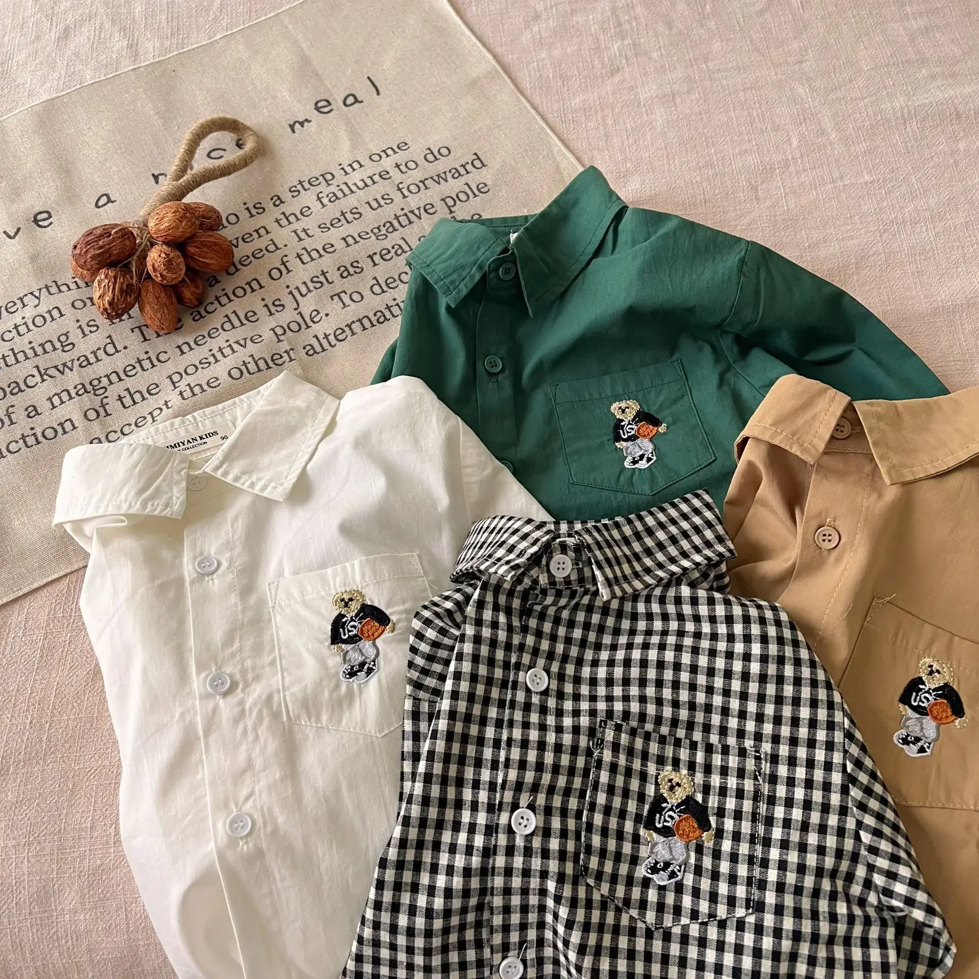 Urso coreano infantil bordado, camisa de meninos e meninas, roupa de bebê, alta qualidade, novo, outono, 2023