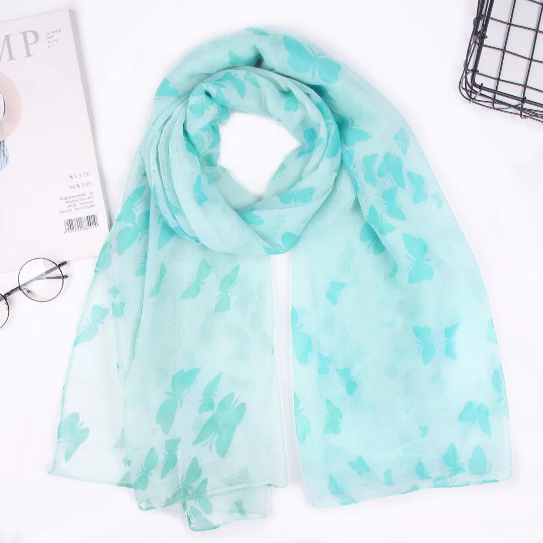 New Butterfly Print Scarf Wholesale Scarves Fashion Cotton and Linen Blend Thermal Shawl Woman Wrap Lady Headband