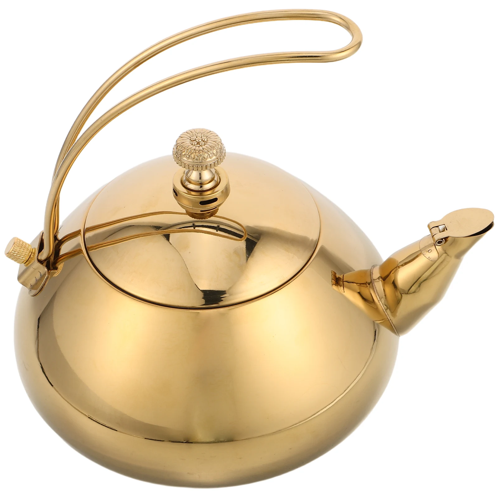 

Stainless Steel Teapot Kettle Golden Elegant Induction Compatible Ergonomic Handle Precision Filter Long Lasting Metal