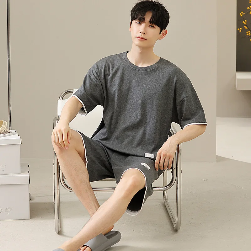 2 Pieces Set Men's Summer Thin Cool Nightwear Short Sleeping Tops Shorts Pajamas Set Modal Soft Man Home Clothing Hombre Pijamas