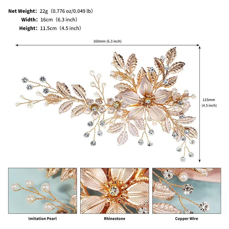 Flower Leaf Pearl Rhinestone Hair Clip Luxury Bridal Headpiece Hair Accessories Fashion Bridal Barrettes